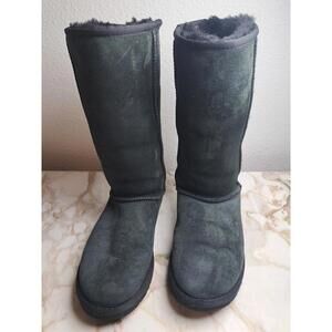 EUC UGG Classic Tall II BLACK Suede PULL-ON Shearling Lined WINTER BOOTS Sz 7